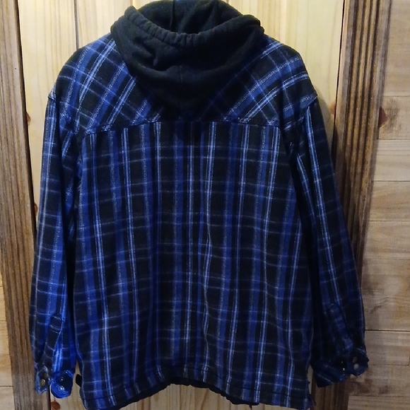 Men's Black and Blue Plaid Hooded Jacket - Picture 2 of 12